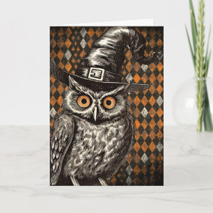 Carte Chouette Halloween classique avec chapeau de sorci