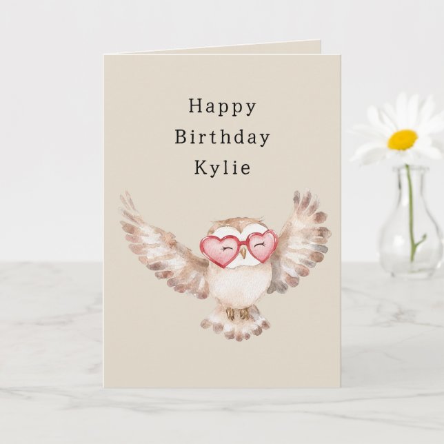 Carte Chouette Lunettes de coeur Anniversaire (Petite plante)