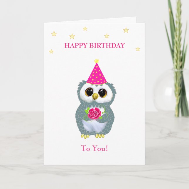 Carte Chouette mignonne avec fleurs et voiles d'annivers (Devant)