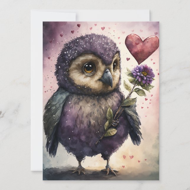 Carte Chouette romantique Saint Valentin (Devant)
