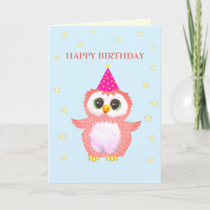 Carte Chouette rose mignonne et souhaits d'anniversaire 