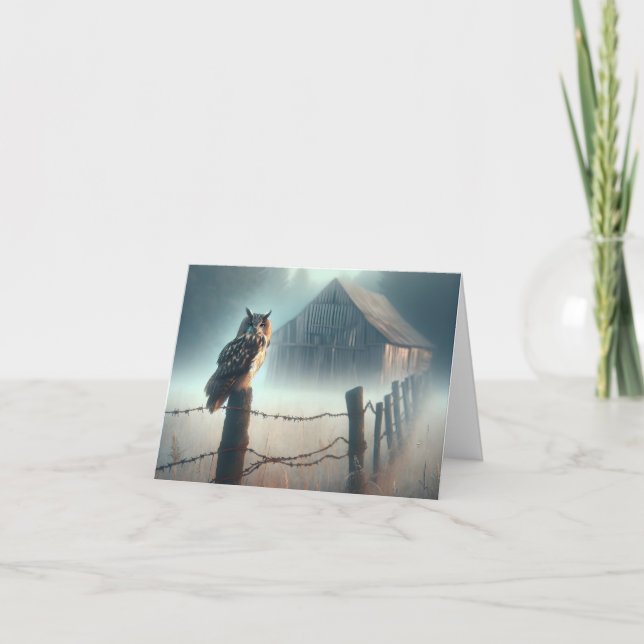 Carte Chouette sur le poste de clôture de pays (Devant)