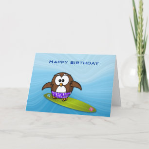 Carte chouette surfeur