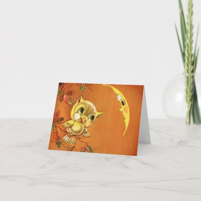 Carte Chouette vintage et lune (Devant)