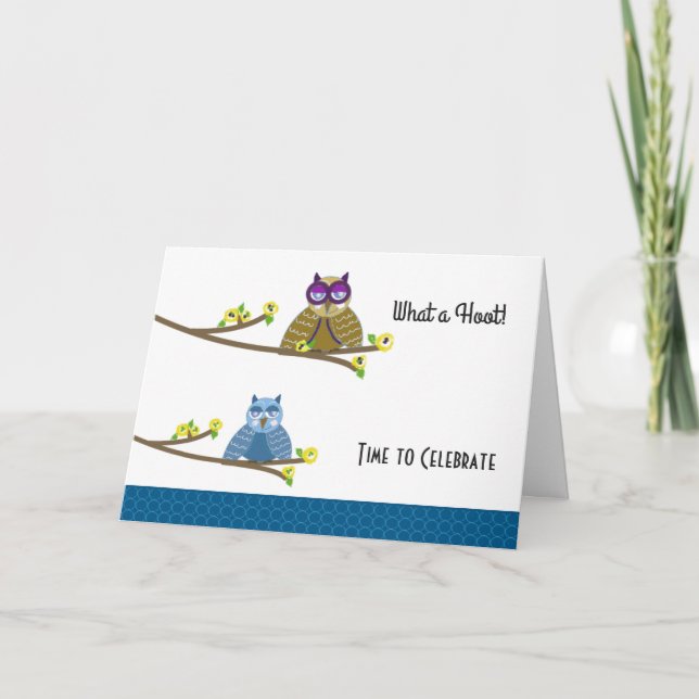 Carte Chouettes à cheval Anniversaire (Devant)