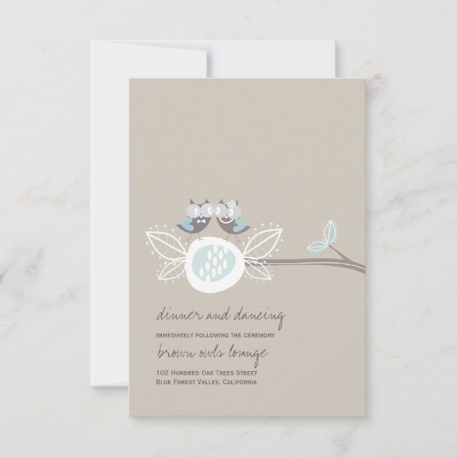 Carte Chouettes Brown mariages Sur Branche Réception Whi (Devant)