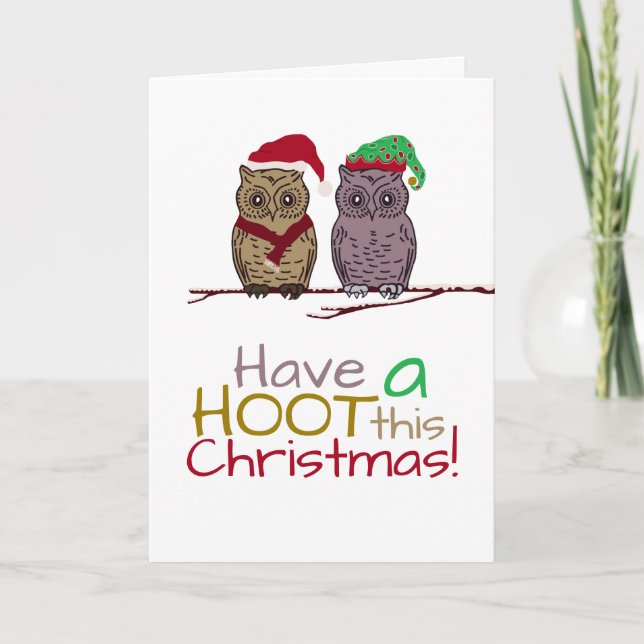 Carte Chouettes festives, voeux de Noël (Devant)