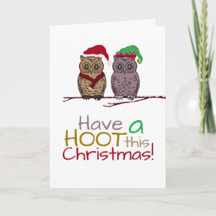 Carte Chouettes festives, voeux de Noël