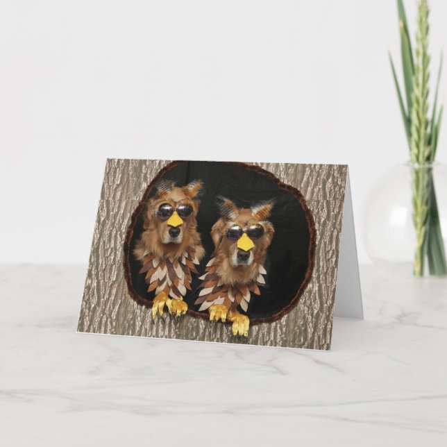 Carte Chouettes Golden Retriever Anniversaire (Devant)