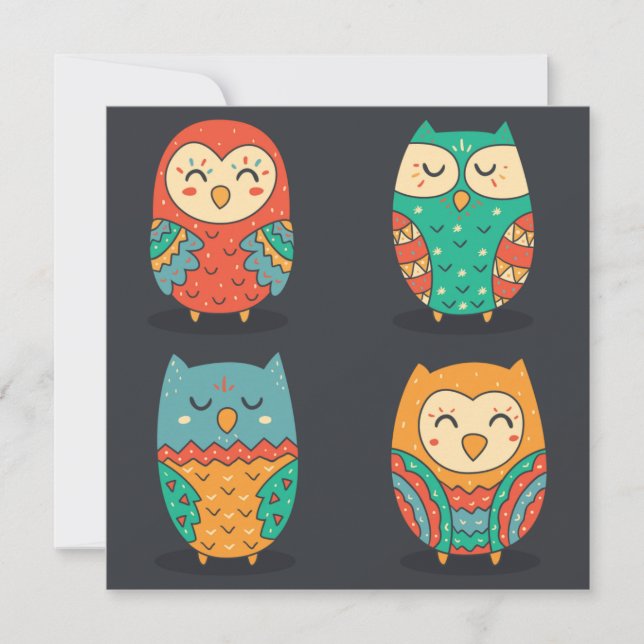 Carte Chouettes mignonnes (Devant)