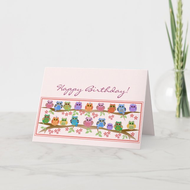 Carte Chouettes mignonnes sur les renches et le texte Ca (Devant)