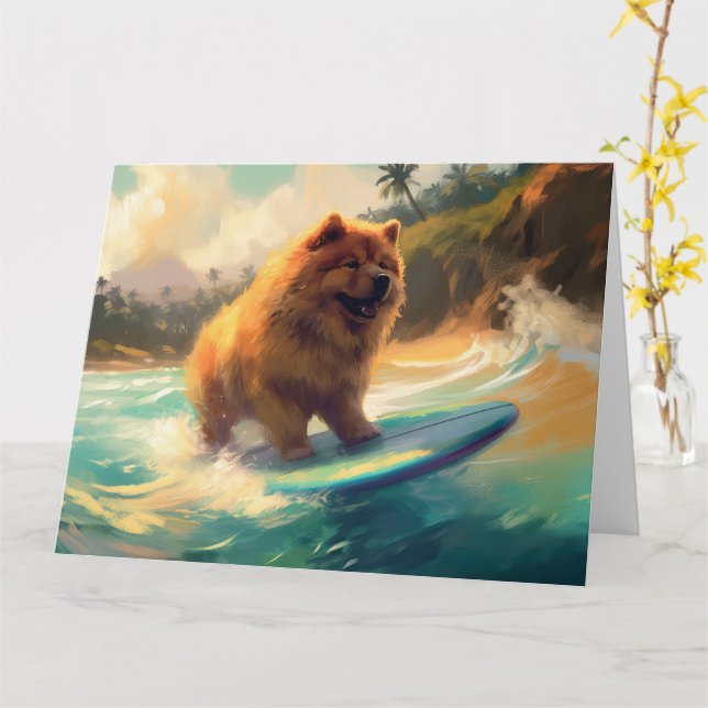 Carte Chow Chow Beach Plage Surf Peinture (Fleur jaune)