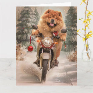 Carte Chow Chow Chien chevauchant la moto Noël