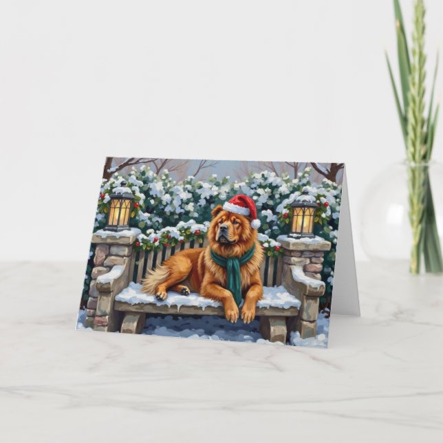 Carte Chow Chow Dog Serene Winter Garden Christmas Art (Devant)
