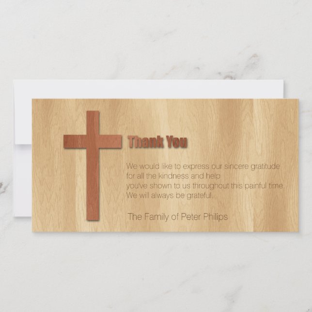 Carte chrétienne croisée en bois du Merci H de (Devant)