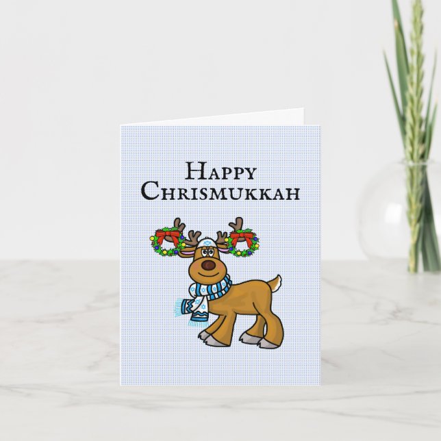 Carte Chrismukkah Renne Juif avec Couronnes   (Devant)