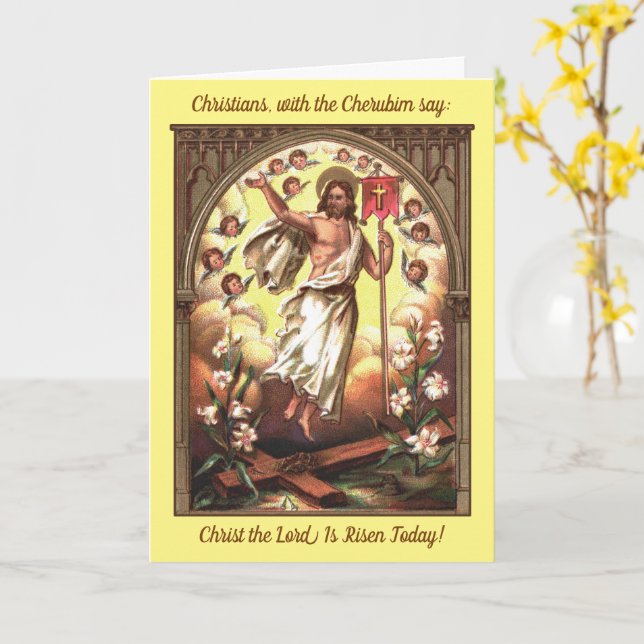 Carte Christ ressuscité au milieu d'une boussole de la v (Fleur jaune)