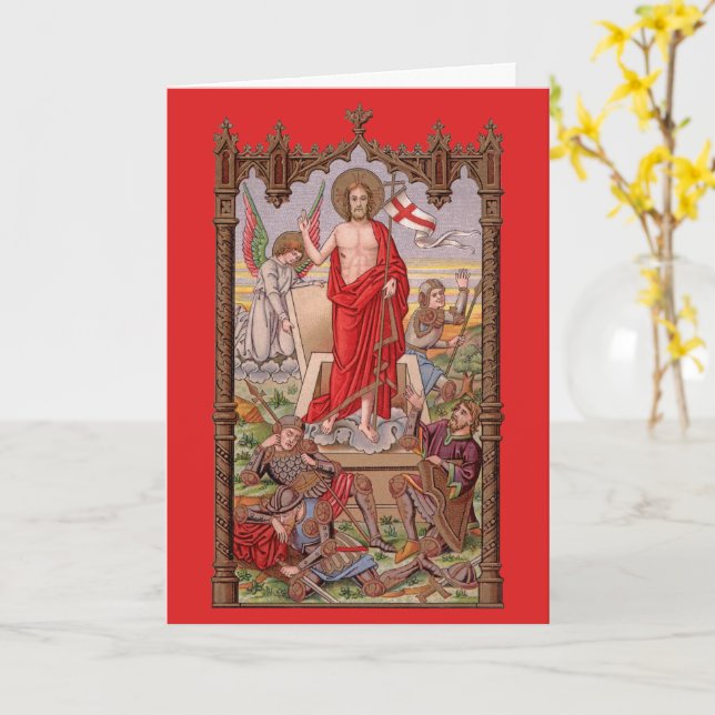Carte Christ ressuscité avec les soldats à la Tombe Pâqu (Fleur jaune)