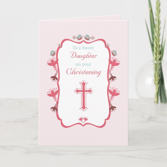 Carte Christening Sweet Daughter on Pink (Devant)