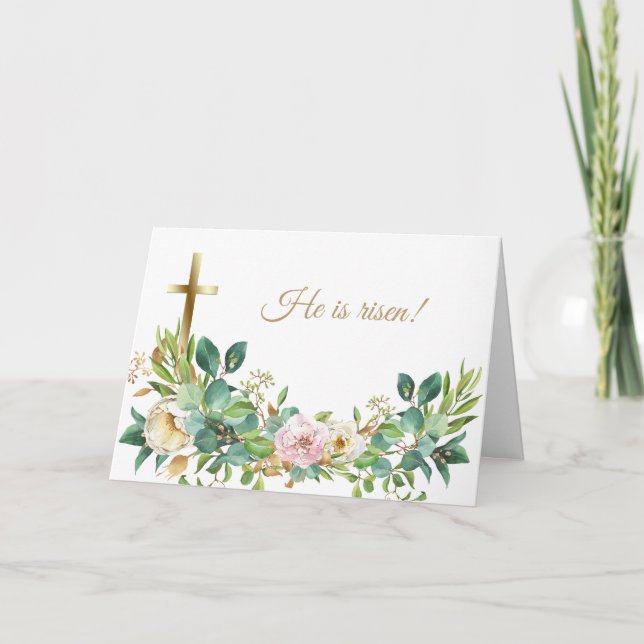 Carte Christian Cross Floral Salutation de Pâques (Devant)