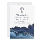 Christian Cross Navy Blue Gold Félicitations