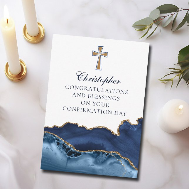 Carte Christian Cross Navy Blue Gold Félicitations (Créateur téléchargé)
