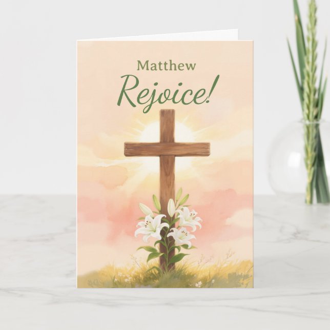 Carte Christian Easter Rejoice Personalized Name Gift (Devant)