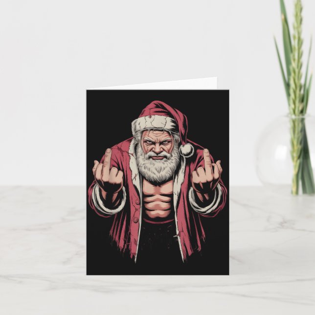 Carte Christmas Angry Santa Middle Finger Sarcastic Xmas (Devant)