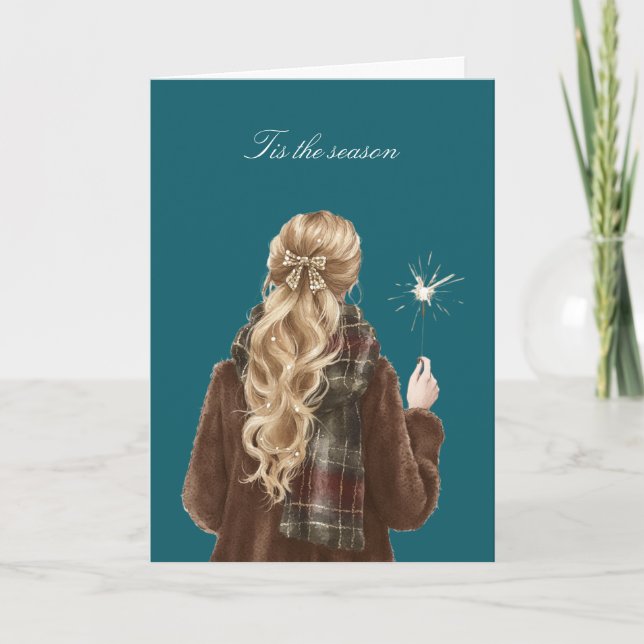 Carte Christmas Blond Hair Girl Sparkler Celebration (Devant)