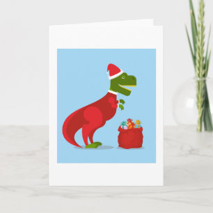 Carte CHRISTMAS CARD DINOSAUR WITH Santa hat FOR KIDS