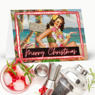 Carte Christmas Card - Retro - Tropical - "Let It Snow"