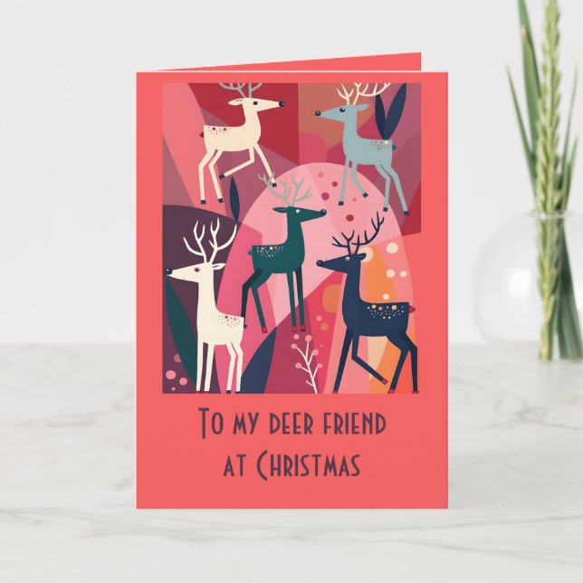 Carte Christmas Caribou Pink Kitsch Retro Modern Design (Devant)
