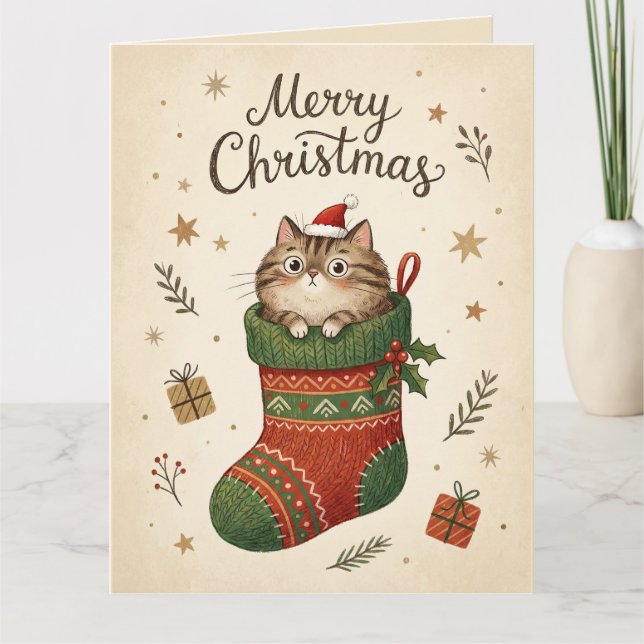 Carte Christmas Cat in Stocking (Devant)