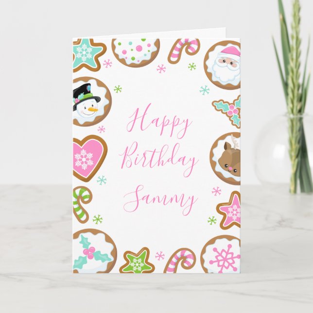 Carte Christmas Cookies Pink and Green Happy Birthday (Devant)