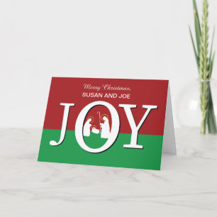 Carte Christmas Custom Name JOY on Red and Green