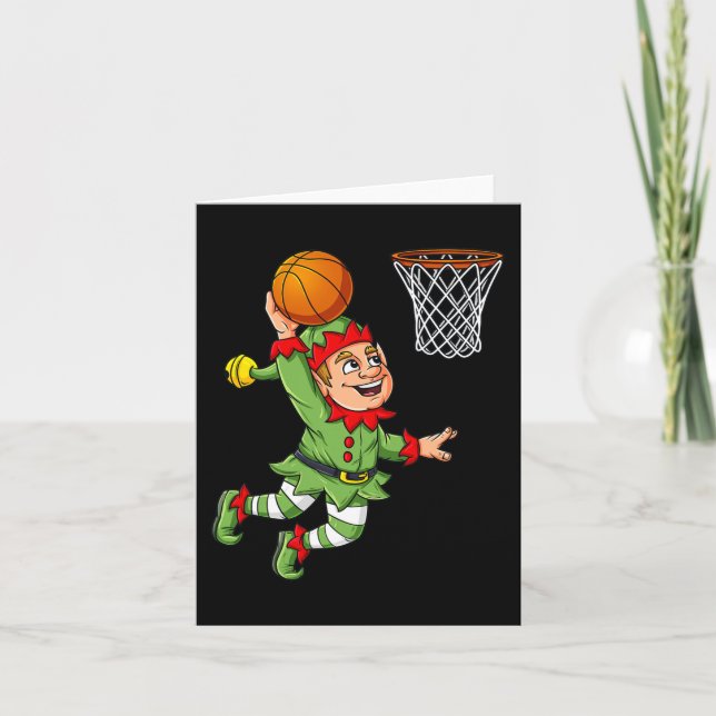 Carte Christmas Elf Dunking Un Basketball Fun Boys Kids  (Devant)