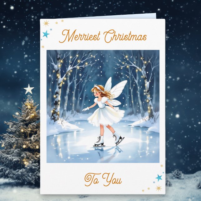 Carte Christmas Fairy Ice Skating in an Enchanted Forest (Créateur téléchargé)