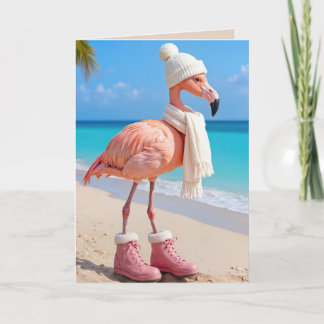 Carte Christmas Flamingo Wearing Winter Attire