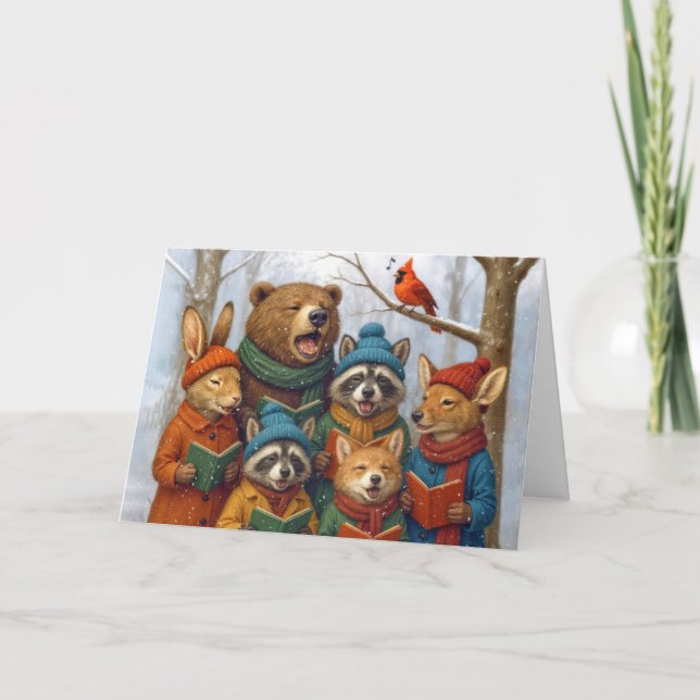 Carte Christmas Forest Animals Caroling In Winter Woods (Devant)