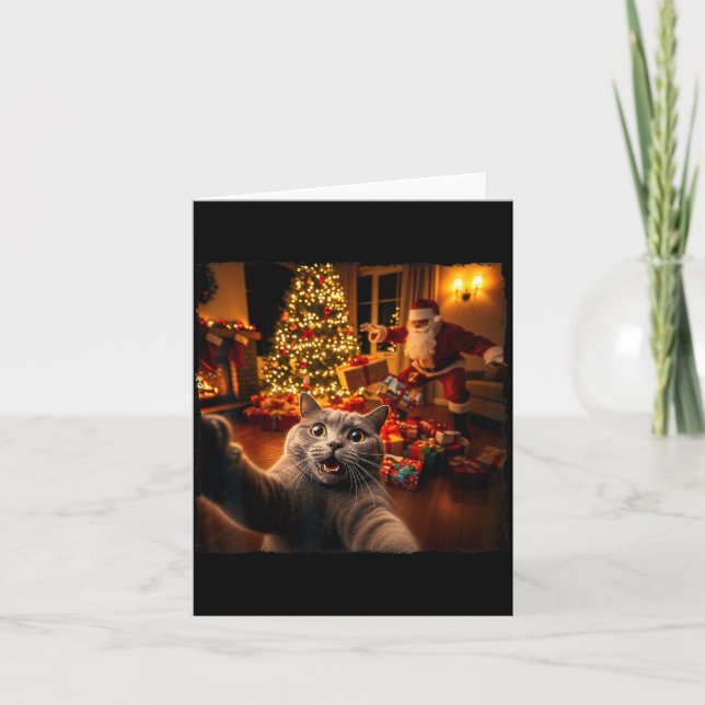 Carte Christmas Funny Cat Selfie With Santa Claus Holida (Devant)