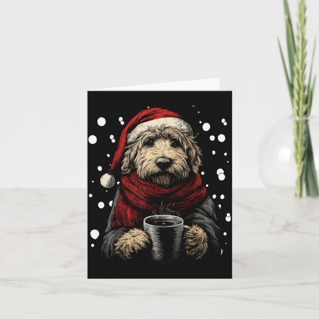 Carte Christmas Goldendoodle Santa Hat Coffee Lover Funn (Devant)