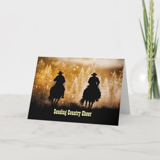 Carte Christmas Happy Holidays Country Western Cowboys (Devant)