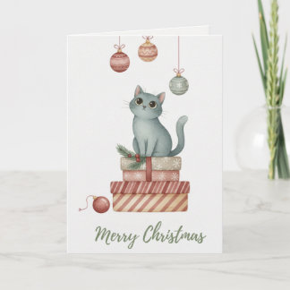 Carte Christmas Kitten on Gift Boxes Card