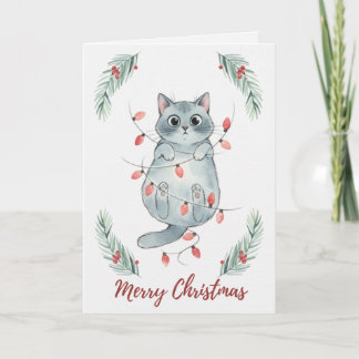 Carte Christmas Kitten Tangled in Lights Card