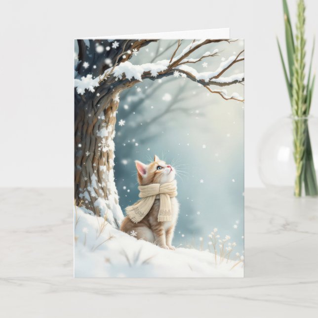 Carte Christmas Kitten Watching Snowflakes (Devant)