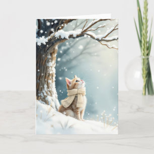 Carte Christmas Kitten Watching Snowflakes