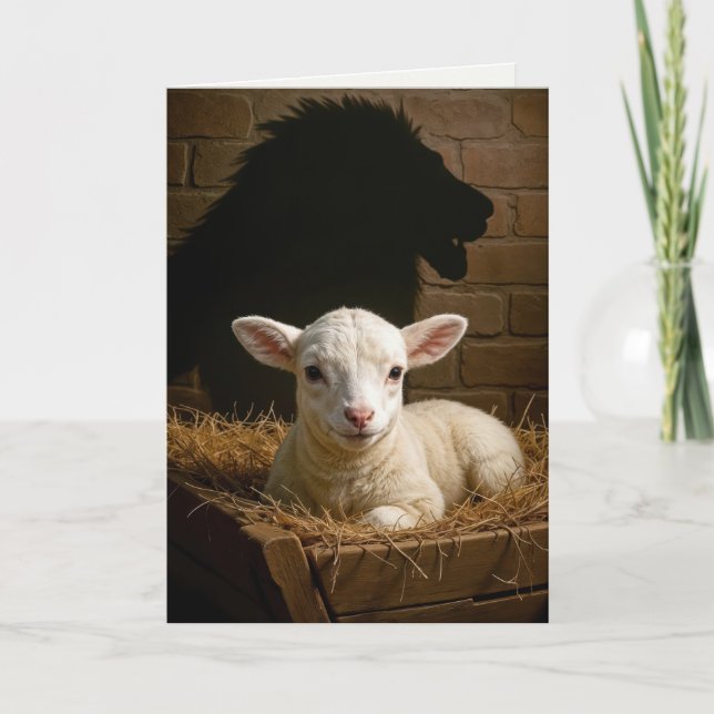 Carte Christmas Lamb In a Manger With Lion Shadow (Devant)
