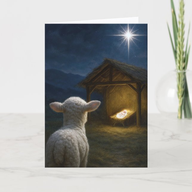 Carte Christmas Lamb Watching Baby Jesus (Devant)