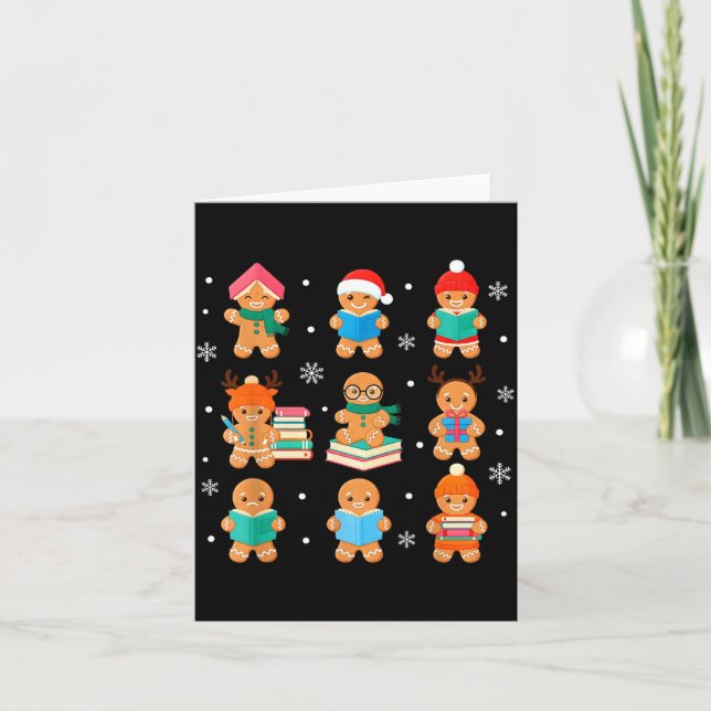 Carte Christmas Library Gingerbread Man Books Lover Book (Devant)