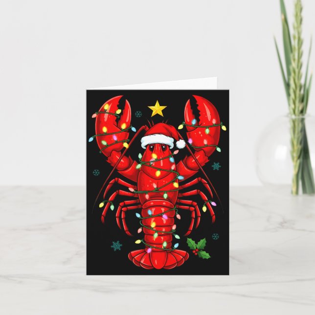 Carte Christmas Lobster With Santa Hat Funny Holiday  (Devant)